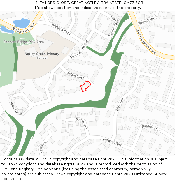 18, TAILORS CLOSE, GREAT NOTLEY, BRAINTREE, CM77 7GB: Location map and indicative extent of plot