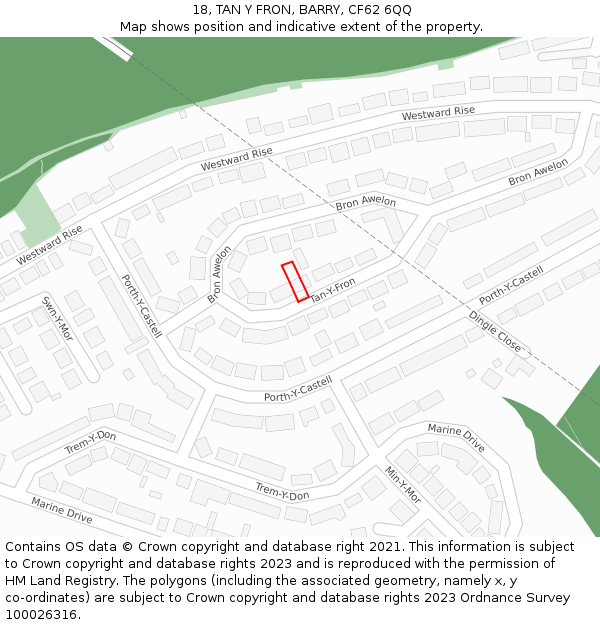 18, TAN Y FRON, BARRY, CF62 6QQ: Location map and indicative extent of plot