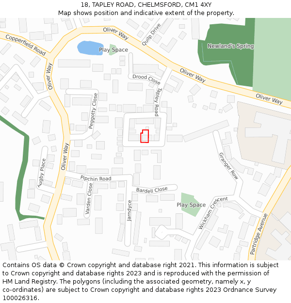 18, TAPLEY ROAD, CHELMSFORD, CM1 4XY: Location map and indicative extent of plot