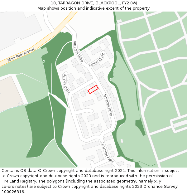 18, TARRAGON DRIVE, BLACKPOOL, FY2 0WJ: Location map and indicative extent of plot