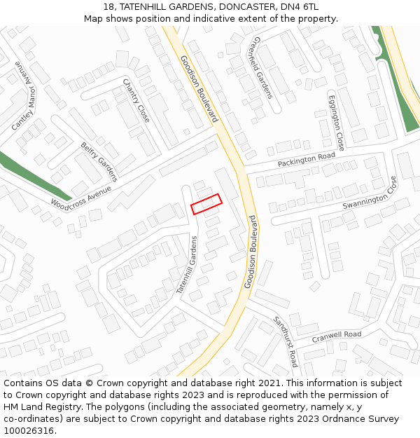 18, TATENHILL GARDENS, DONCASTER, DN4 6TL: Location map and indicative extent of plot