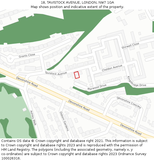 18, TAVISTOCK AVENUE, LONDON, NW7 1GA: Location map and indicative extent of plot