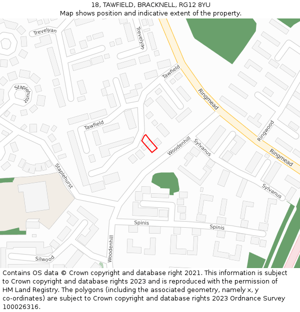 18, TAWFIELD, BRACKNELL, RG12 8YU: Location map and indicative extent of plot