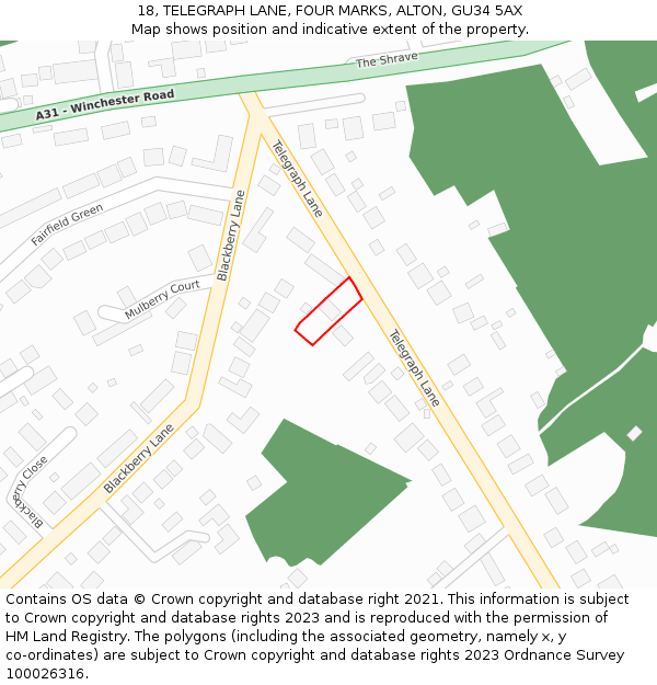 18, TELEGRAPH LANE, FOUR MARKS, ALTON, GU34 5AX: Location map and indicative extent of plot