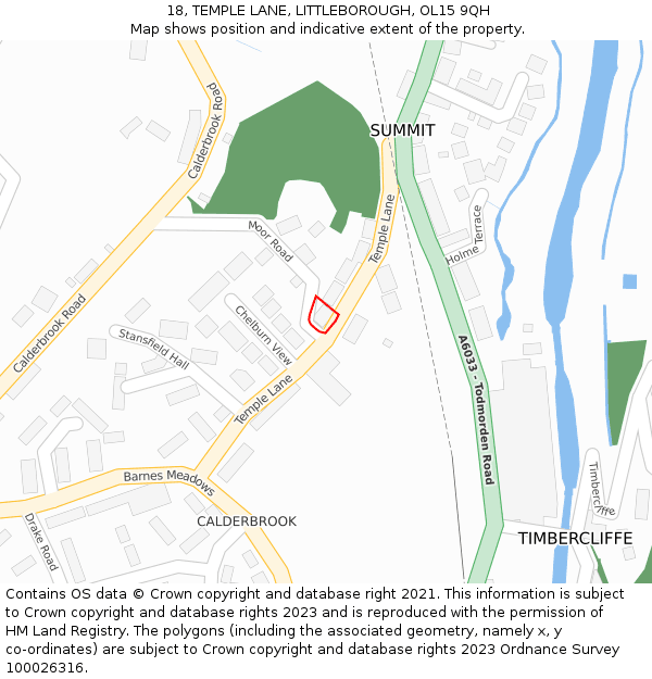 18, TEMPLE LANE, LITTLEBOROUGH, OL15 9QH: Location map and indicative extent of plot