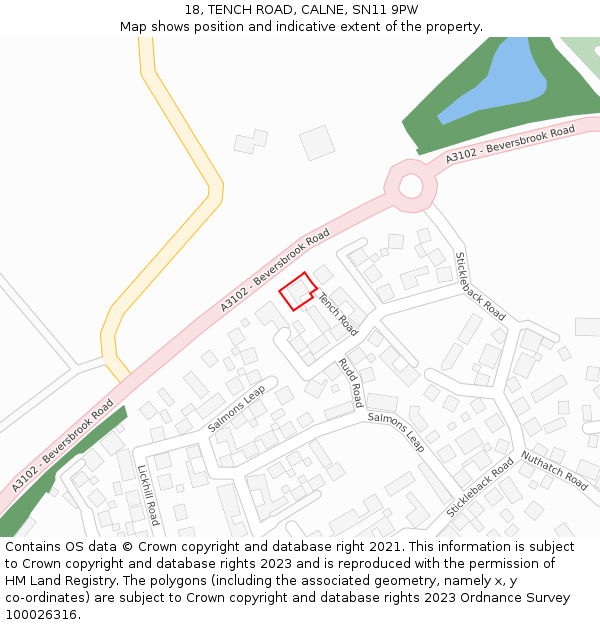 18, TENCH ROAD, CALNE, SN11 9PW: Location map and indicative extent of plot