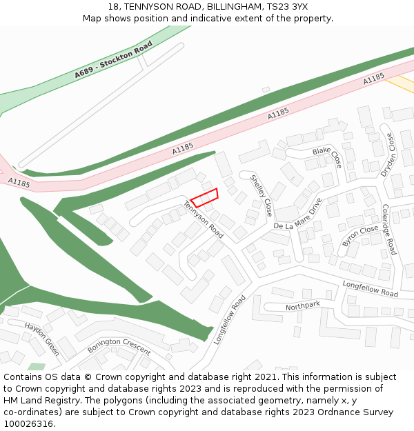 18, TENNYSON ROAD, BILLINGHAM, TS23 3YX: Location map and indicative extent of plot