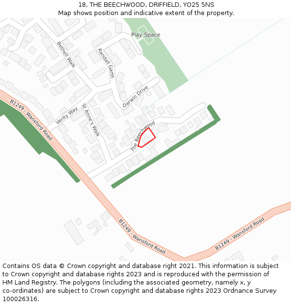 18, THE BEECHWOOD, DRIFFIELD, YO25 5NS: Location map and indicative extent of plot