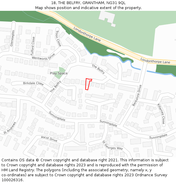 18, THE BELFRY, GRANTHAM, NG31 9QL: Location map and indicative extent of plot