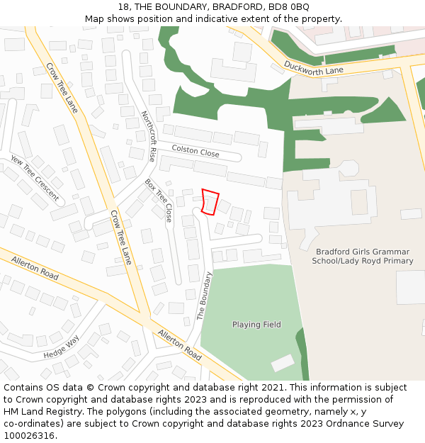 18, THE BOUNDARY, BRADFORD, BD8 0BQ: Location map and indicative extent of plot