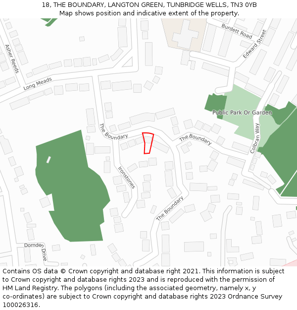 18, THE BOUNDARY, LANGTON GREEN, TUNBRIDGE WELLS, TN3 0YB: Location map and indicative extent of plot