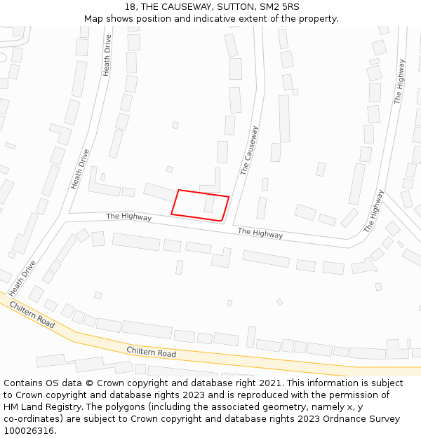 18, THE CAUSEWAY, SUTTON, SM2 5RS: Location map and indicative extent of plot