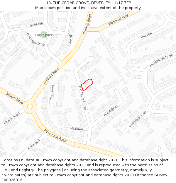 18, THE CEDAR GROVE, BEVERLEY, HU17 7EP: Location map and indicative extent of plot