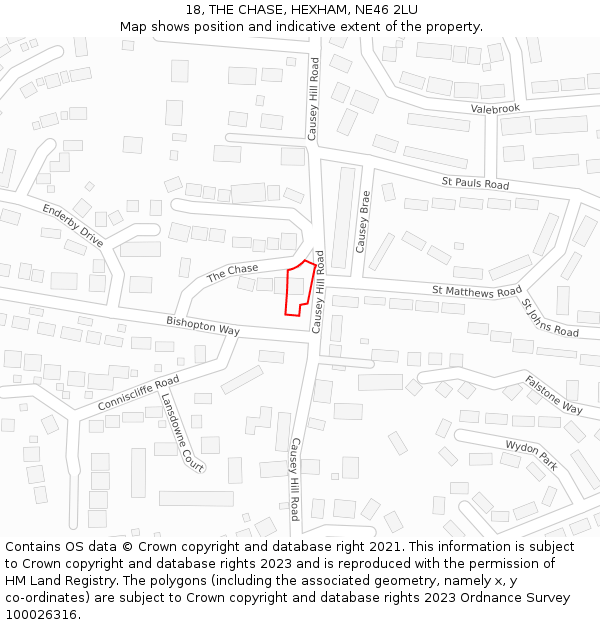 18, THE CHASE, HEXHAM, NE46 2LU: Location map and indicative extent of plot