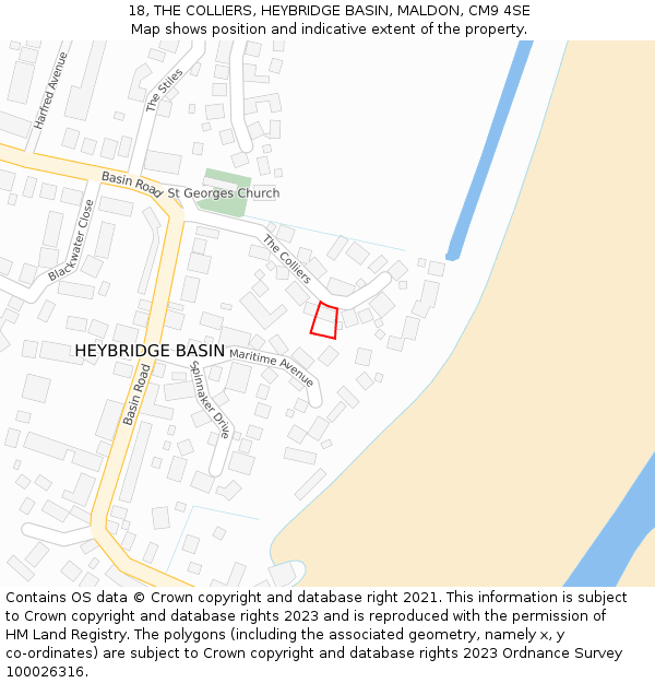 18, THE COLLIERS, HEYBRIDGE BASIN, MALDON, CM9 4SE: Location map and indicative extent of plot