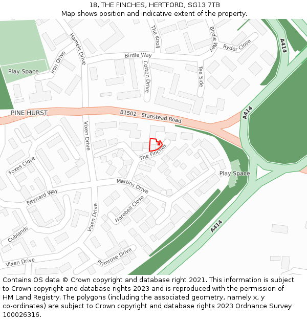 18, THE FINCHES, HERTFORD, SG13 7TB: Location map and indicative extent of plot