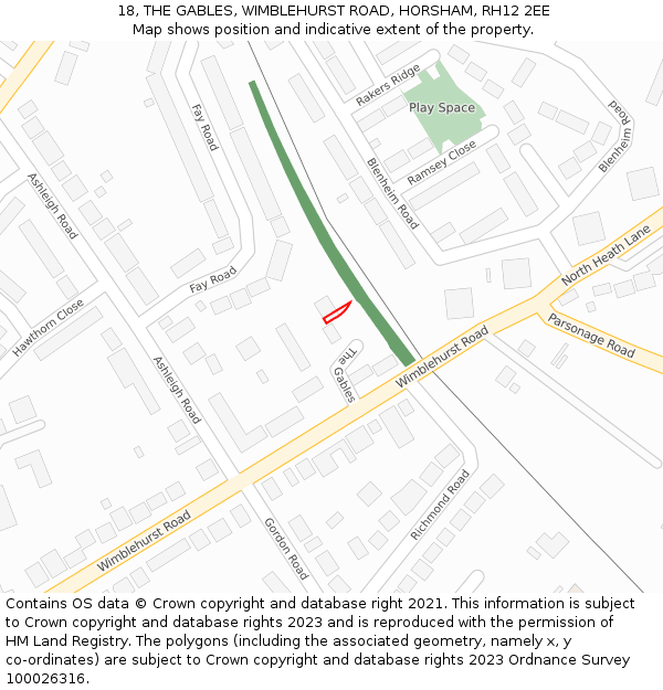 18, THE GABLES, WIMBLEHURST ROAD, HORSHAM, RH12 2EE: Location map and indicative extent of plot