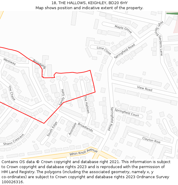 18, THE HALLOWS, KEIGHLEY, BD20 6HY: Location map and indicative extent of plot