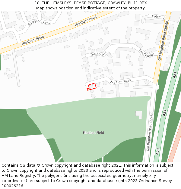 18, THE HEMSLEYS, PEASE POTTAGE, CRAWLEY, RH11 9BX: Location map and indicative extent of plot