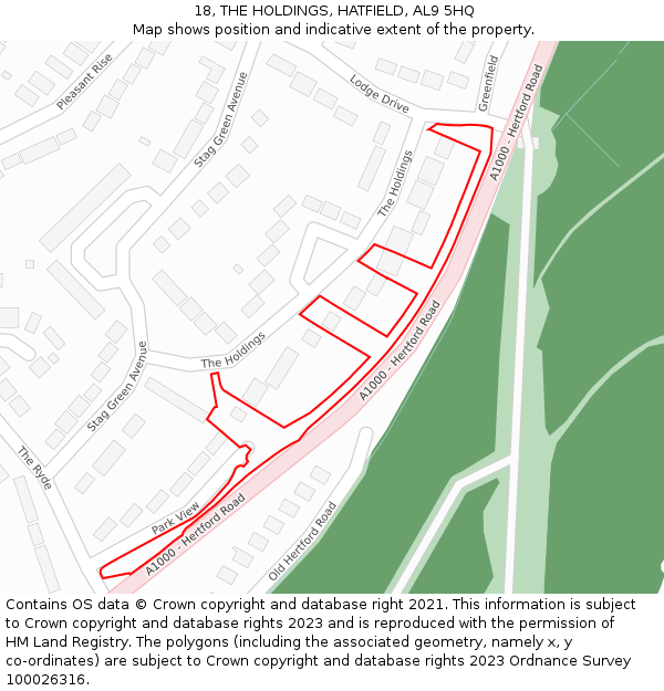 18, THE HOLDINGS, HATFIELD, AL9 5HQ: Location map and indicative extent of plot