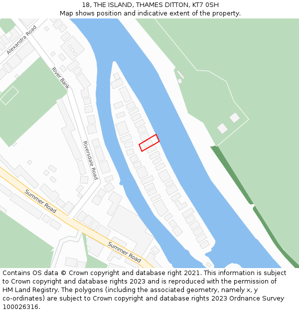 18, THE ISLAND, THAMES DITTON, KT7 0SH: Location map and indicative extent of plot