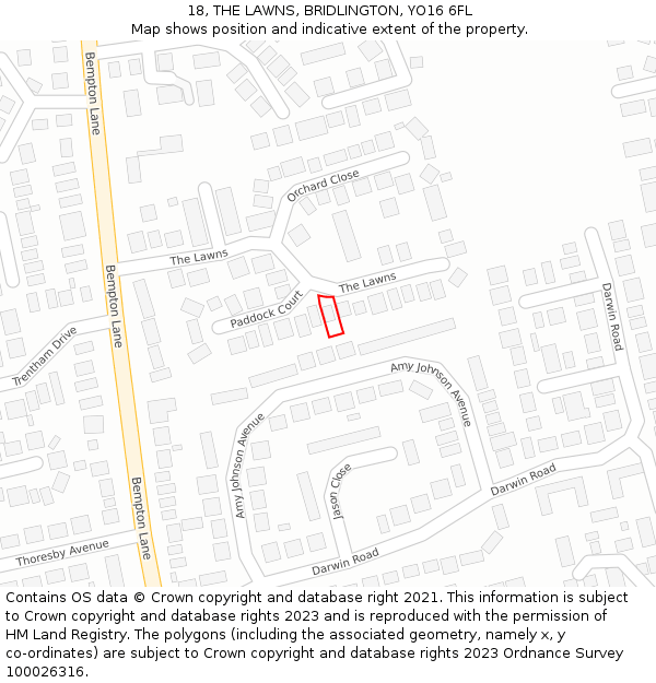 18, THE LAWNS, BRIDLINGTON, YO16 6FL: Location map and indicative extent of plot