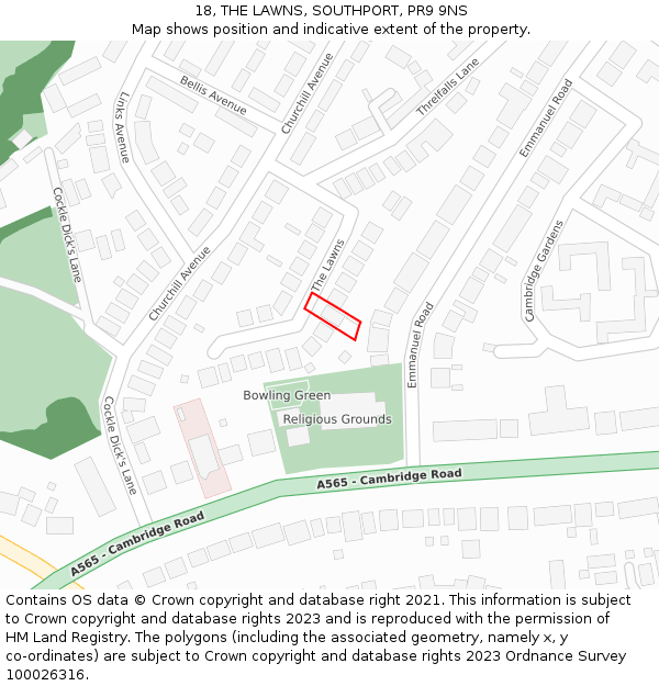 18, THE LAWNS, SOUTHPORT, PR9 9NS: Location map and indicative extent of plot