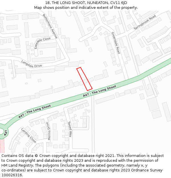 18, THE LONG SHOOT, NUNEATON, CV11 6JD: Location map and indicative extent of plot