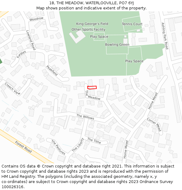 18, THE MEADOW, WATERLOOVILLE, PO7 6YJ: Location map and indicative extent of plot