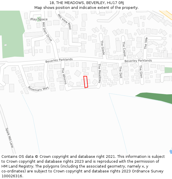 18, THE MEADOWS, BEVERLEY, HU17 0RJ: Location map and indicative extent of plot