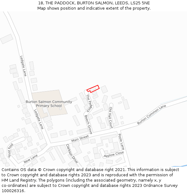 18, THE PADDOCK, BURTON SALMON, LEEDS, LS25 5NE: Location map and indicative extent of plot