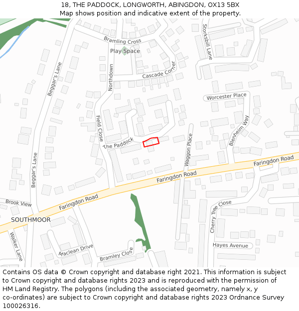 18, THE PADDOCK, LONGWORTH, ABINGDON, OX13 5BX: Location map and indicative extent of plot