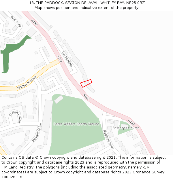 18, THE PADDOCK, SEATON DELAVAL, WHITLEY BAY, NE25 0BZ: Location map and indicative extent of plot