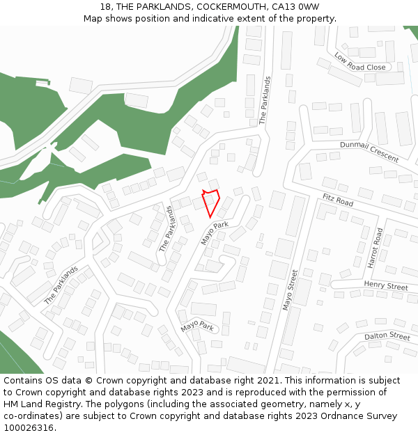 18, THE PARKLANDS, COCKERMOUTH, CA13 0WW: Location map and indicative extent of plot