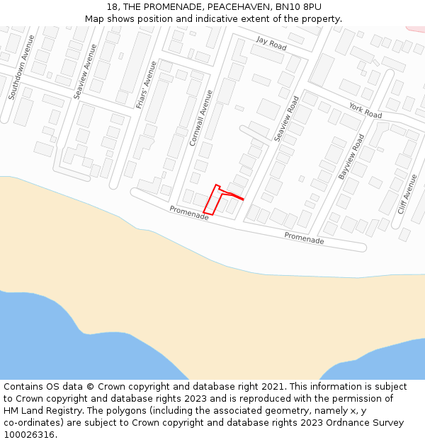 18, THE PROMENADE, PEACEHAVEN, BN10 8PU: Location map and indicative extent of plot