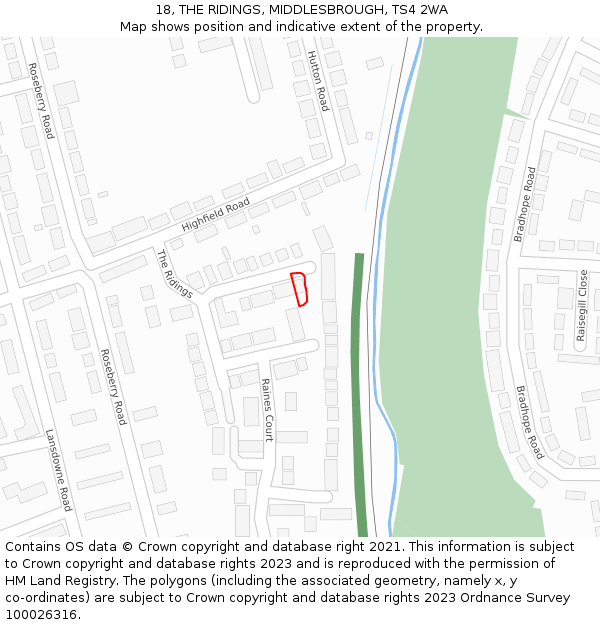 18, THE RIDINGS, MIDDLESBROUGH, TS4 2WA: Location map and indicative extent of plot