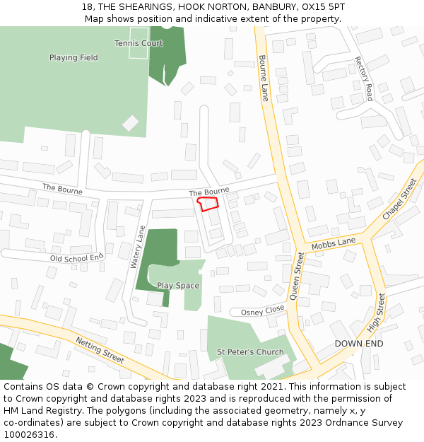 18, THE SHEARINGS, HOOK NORTON, BANBURY, OX15 5PT: Location map and indicative extent of plot