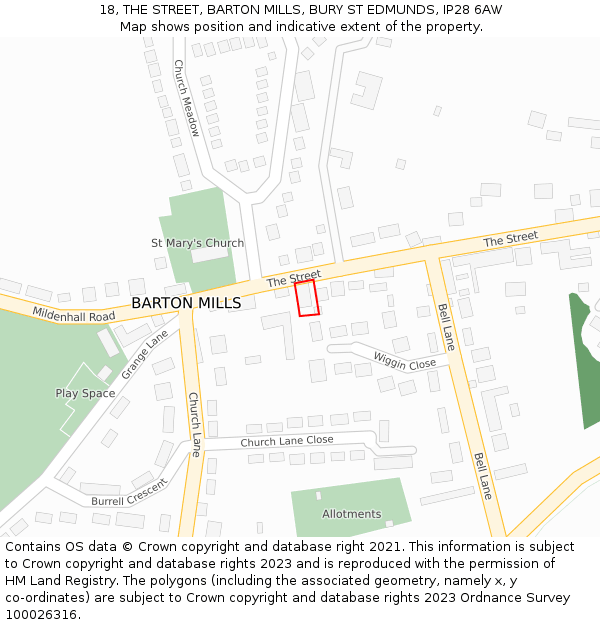 18, THE STREET, BARTON MILLS, BURY ST EDMUNDS, IP28 6AW: Location map and indicative extent of plot