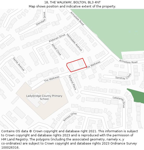 18, THE WALKWAY, BOLTON, BL3 4NT: Location map and indicative extent of plot