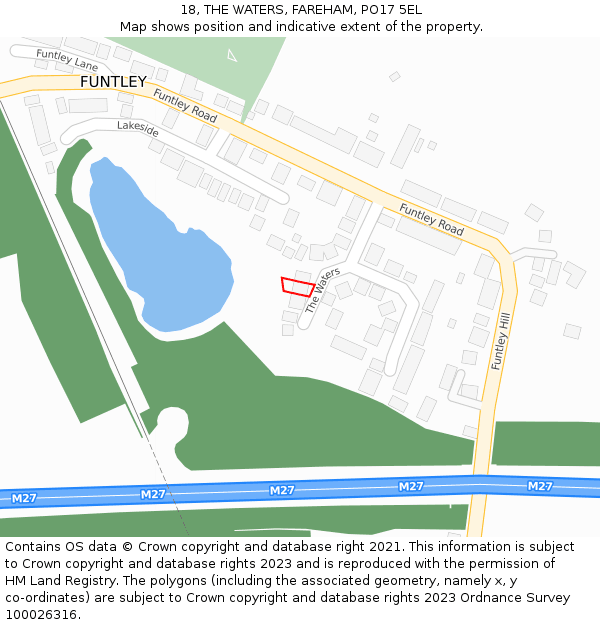 18, THE WATERS, FAREHAM, PO17 5EL: Location map and indicative extent of plot