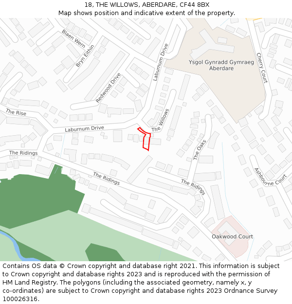 18, THE WILLOWS, ABERDARE, CF44 8BX: Location map and indicative extent of plot