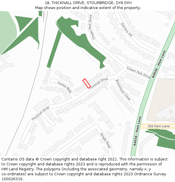 18, THICKNALL DRIVE, STOURBRIDGE, DY9 0YH: Location map and indicative extent of plot