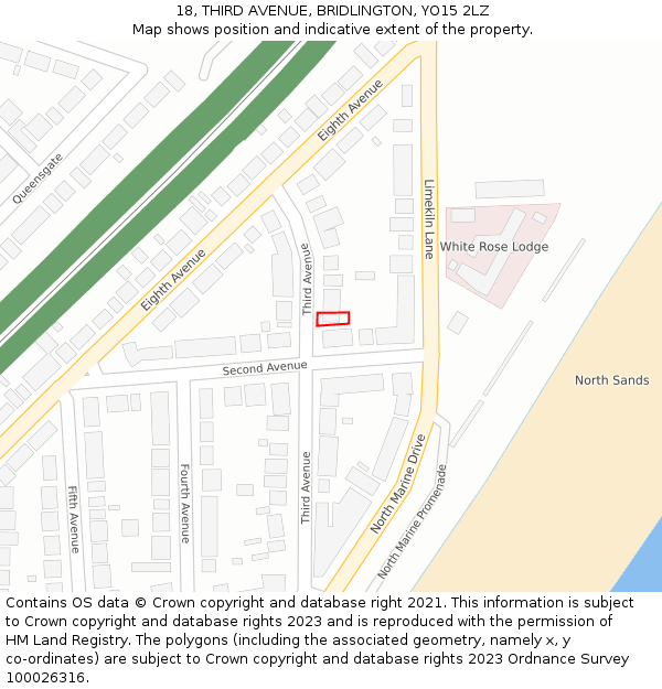 18, THIRD AVENUE, BRIDLINGTON, YO15 2LZ: Location map and indicative extent of plot