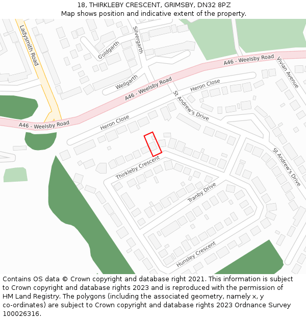 18, THIRKLEBY CRESCENT, GRIMSBY, DN32 8PZ: Location map and indicative extent of plot