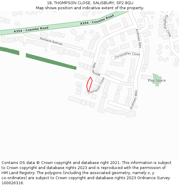 18, THOMPSON CLOSE, SALISBURY, SP2 8QU: Location map and indicative extent of plot