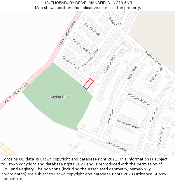 18, THORNBURY DRIVE, MANSFIELD, NG19 6NB: Location map and indicative extent of plot
