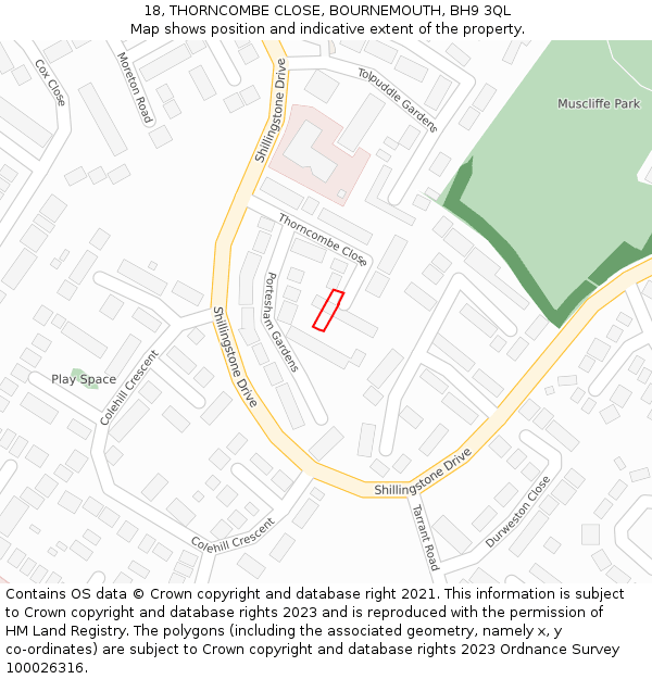 18, THORNCOMBE CLOSE, BOURNEMOUTH, BH9 3QL: Location map and indicative extent of plot