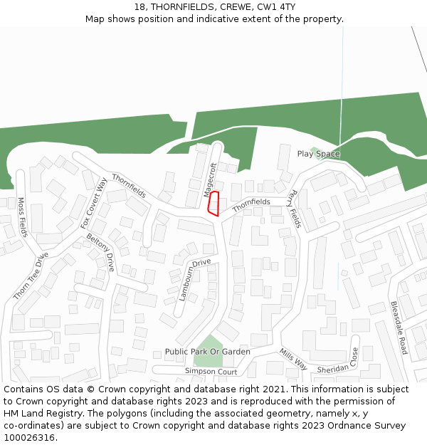 18, THORNFIELDS, CREWE, CW1 4TY: Location map and indicative extent of plot