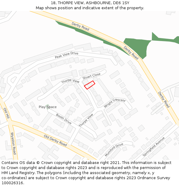 18, THORPE VIEW, ASHBOURNE, DE6 1SY: Location map and indicative extent of plot