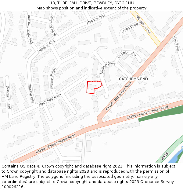 18, THRELFALL DRIVE, BEWDLEY, DY12 1HU: Location map and indicative extent of plot